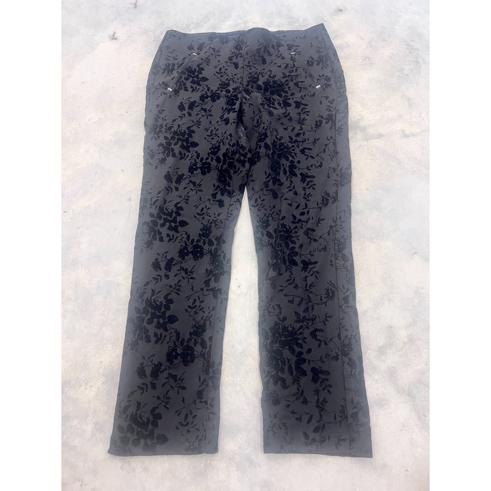 Chicos Leggings Womens 1R Black Floral Print Straight Leg Workout Gym Activewear